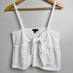 J.Crew Tie-Front Cami Top Smocked Sleeveless White Crop‎ Top Size M